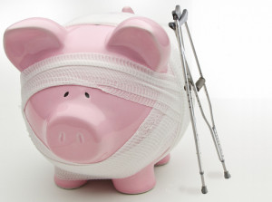 Injured Piggy Bank WIth Crutches